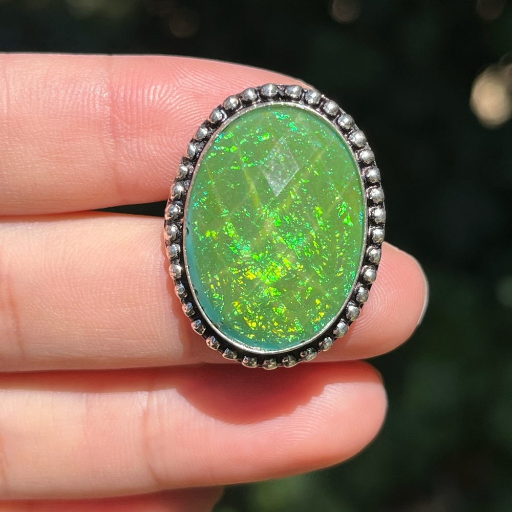 Size 7 925 silver plated green opalite‎ ring